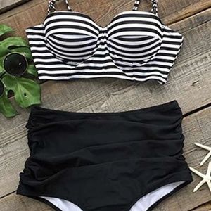 ALL ABOUT U STRIPE HIGH-WAISTED BIKINI SET